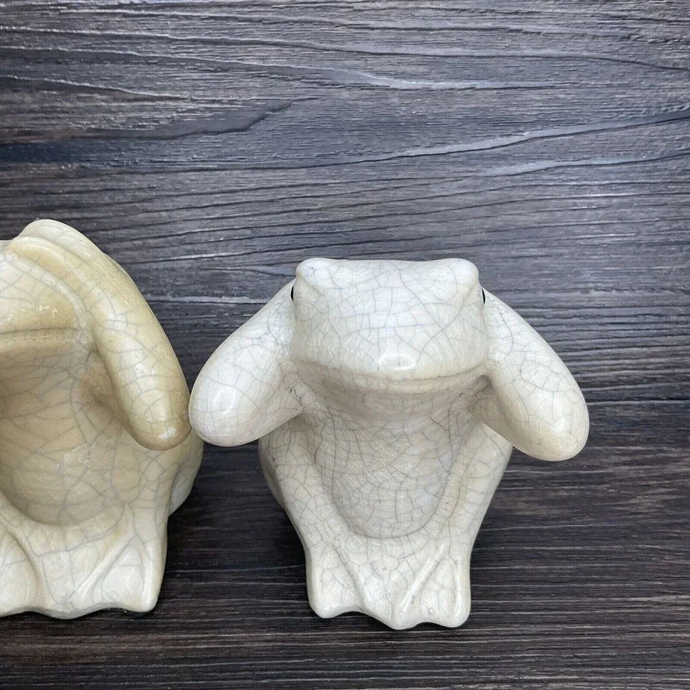 Ivory Crackle Hear See No Evil Frogs Statue‎ 4